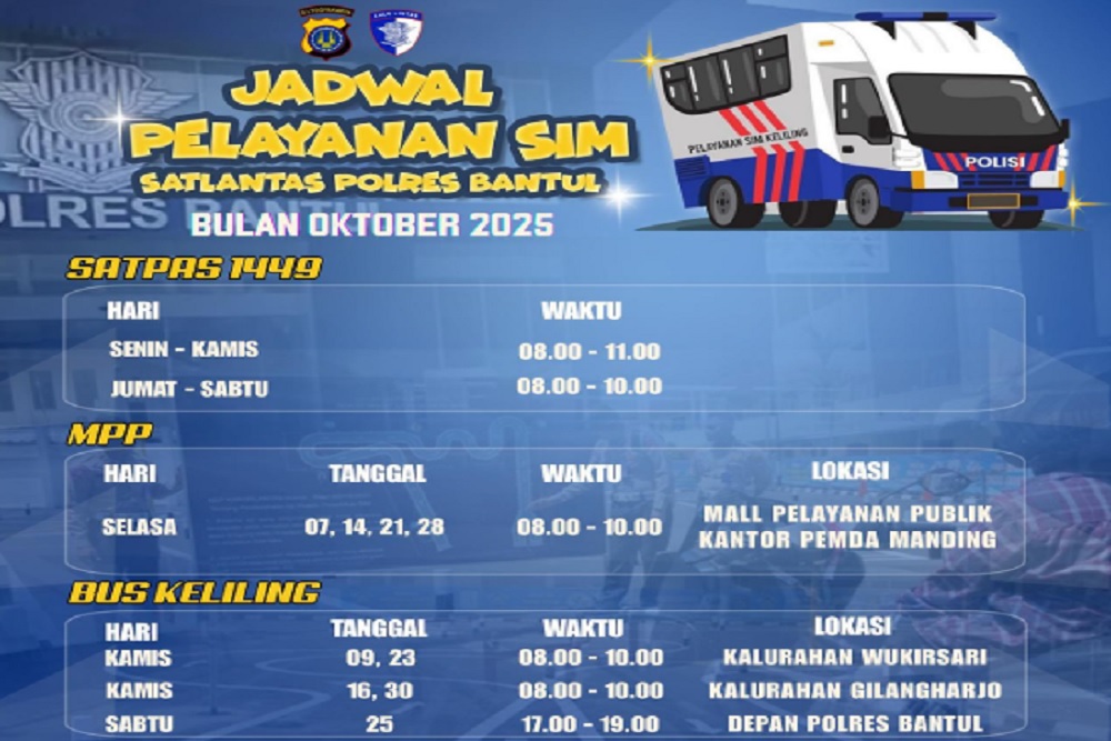 Jadwal Layanan SIM Keliling di Bantul Sepanjang Oktober 2025