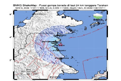 Tarakan Diguncang Gempa Magnitudo 4,8 Malam Ini