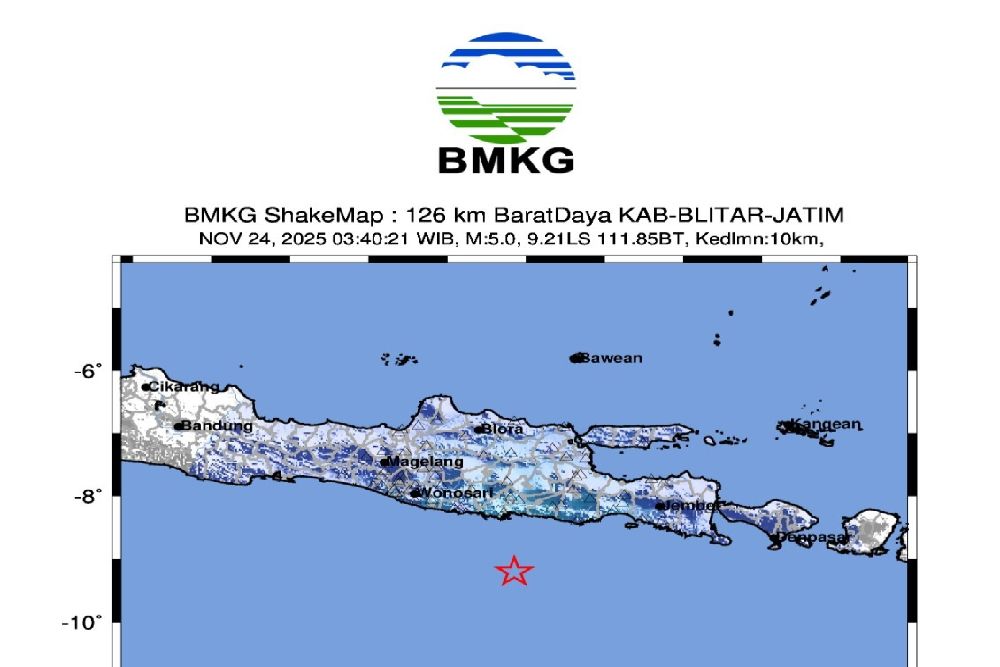 Gempa M5,0 Guncang Selatan Blitar, Tak Berpotensi Tsunami