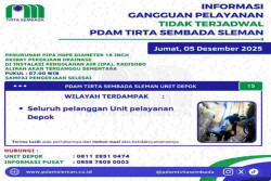 Gangguan Air Tidak Terjadwal, Seluruh Pelanggan Depok Sleman Terdampak