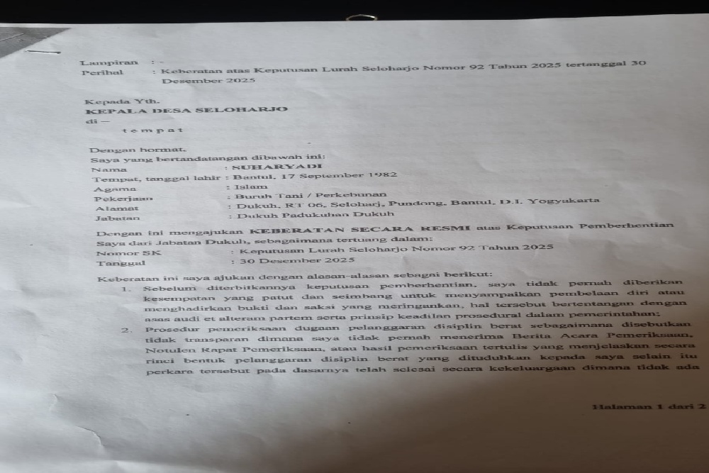 Dipecat karena Kasus Gamelan, Mantan Dukuh di Bantul Layangkan Somasi