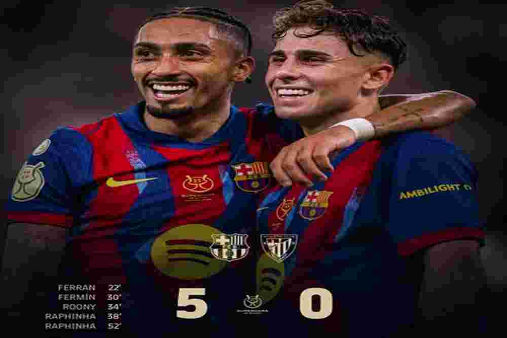 Hasil Piala Super Spanyol 2026: Barcelona Hajar Bilbao 5-0