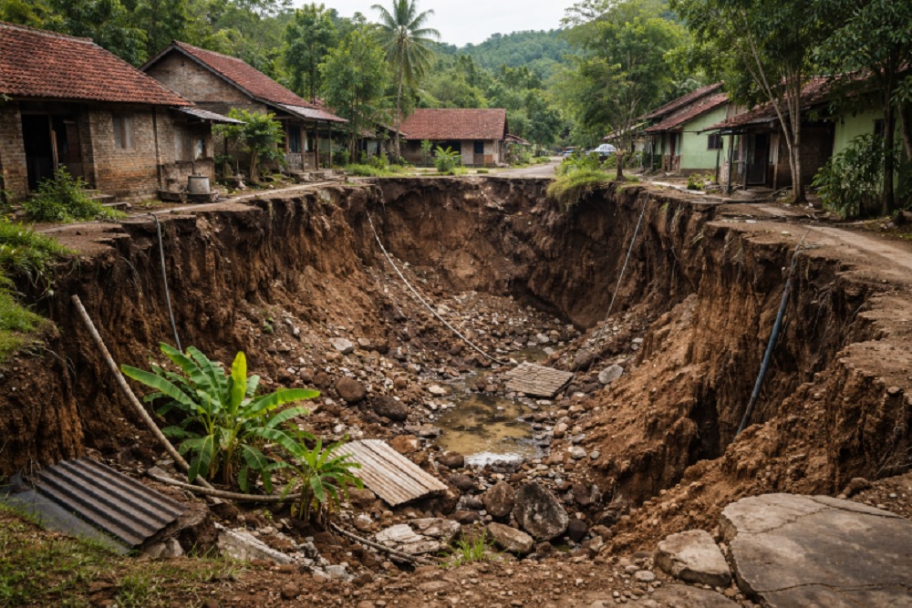 Tanah Ambles di Girikarto Gunungkidul, Warga Siap Menguruk