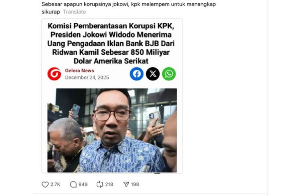 Hoaks Ridwan Kamil Sebut Jokowi Terima Uang BJB